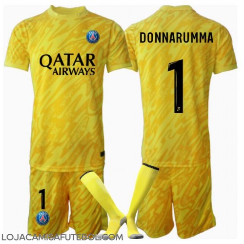 Camisa de Futebol Paris Saint-Germain Gianluigi Donnarumma #1 Goleiro Equipamento Alternativo Infantil 2024-25 Manga Curta (+ Calças curtas)
